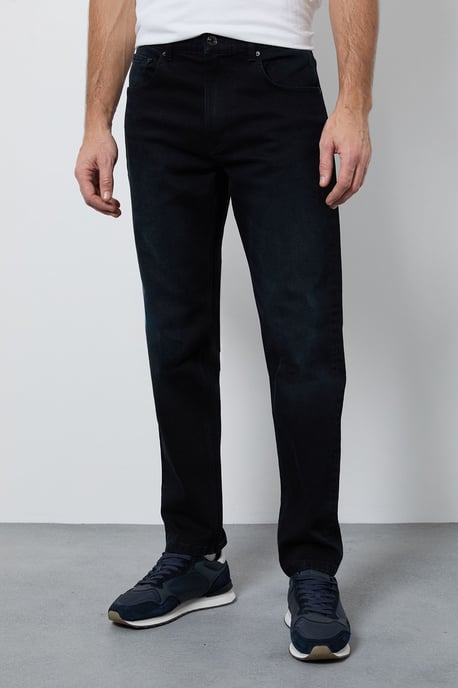 Blue Black Dark Wash Stretch Slim Fit Jean - Image 1