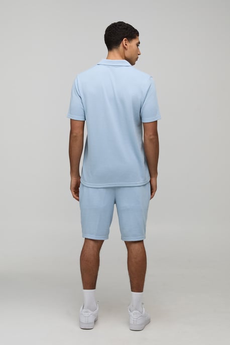 Slim Fit Waffle Revere Polo & Shorts Set - Image 1