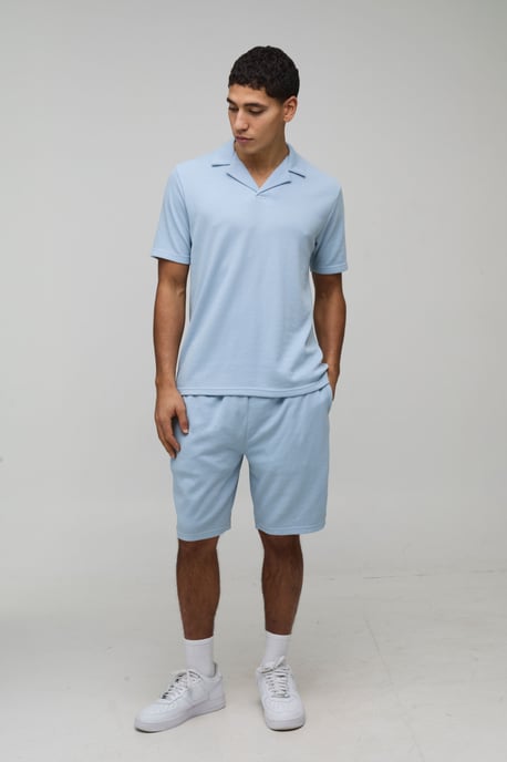 Slim Fit Waffle Revere Polo & Shorts Set - Image 3