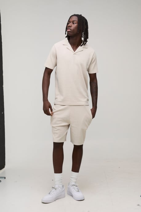 Slim Fit Waffle Revere Polo & Shorts Set - Image 3