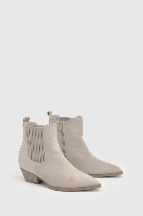 Debbie Faux Suede Covered Gusset Western Ankle Boots - Image 1