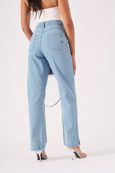 Womens Straight Leg Split Hem Jeans Light Blue Wash - Image 3
