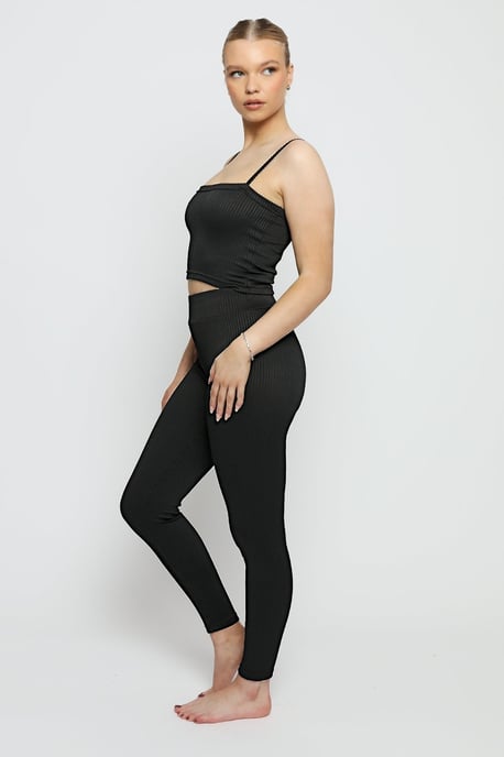 Womens Pintuck Textured Stripe Legging Black - Image 4