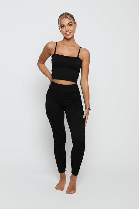 Womens Bubble Effect Leggings Black - Image 1