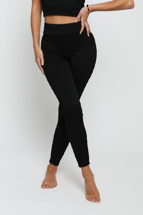 Womens Bubble Effect Leggings Black - Image 2