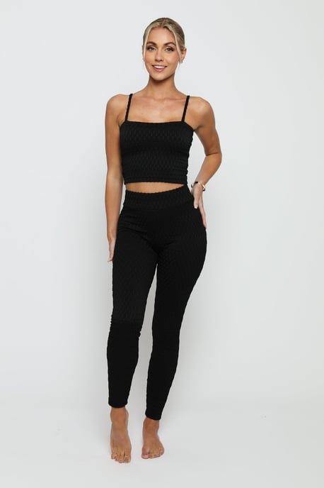 Womens Bubble Effect Cropped Top Black - Image 2