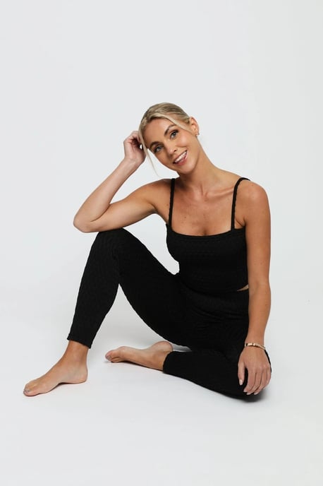 Womens Bubble Effect Cropped Top Black - Image 4