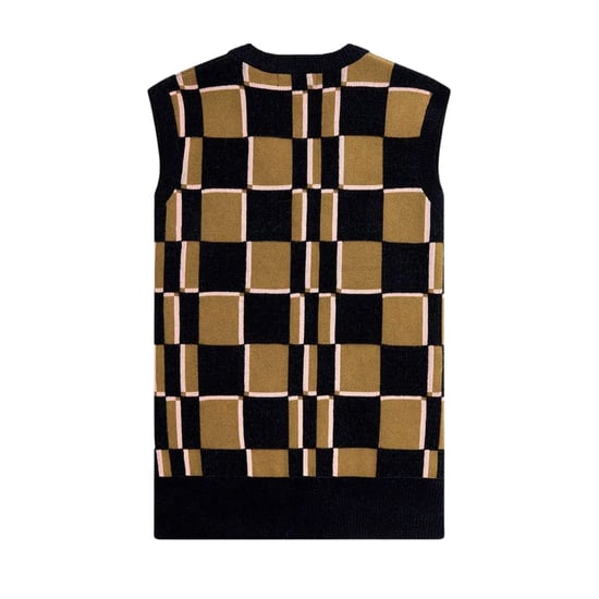 Fred Perry Navy Glitch Chequerboard Shaded Stone Knitted Tank - Image 2