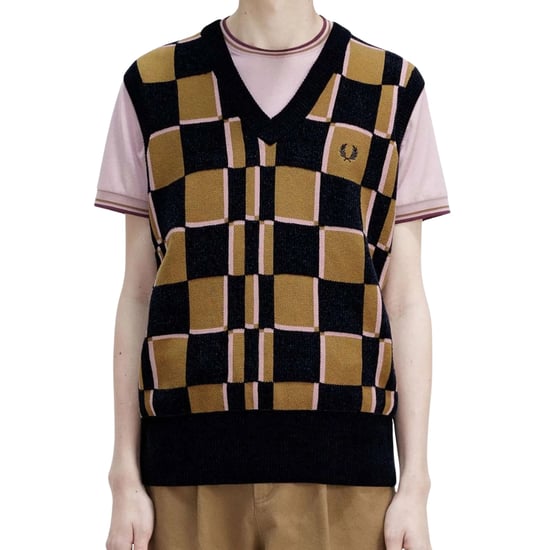 Fred Perry Navy Glitch Chequerboard Shaded Stone Knitted Tank - Image 3