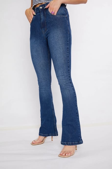 Womens High Waisted Fitted Bootcut Jeans Blue - Image 4