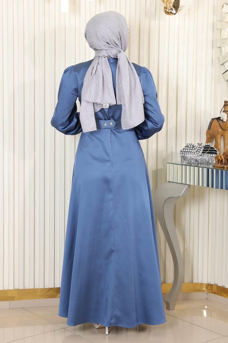 Met riem Satijn Avondjurk Blauw - Image 3