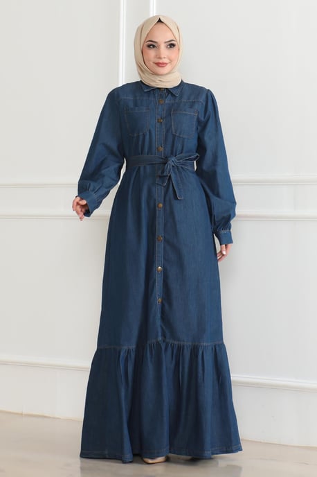 Volang Detailed Denim Klänning Mörkblå - Image 2