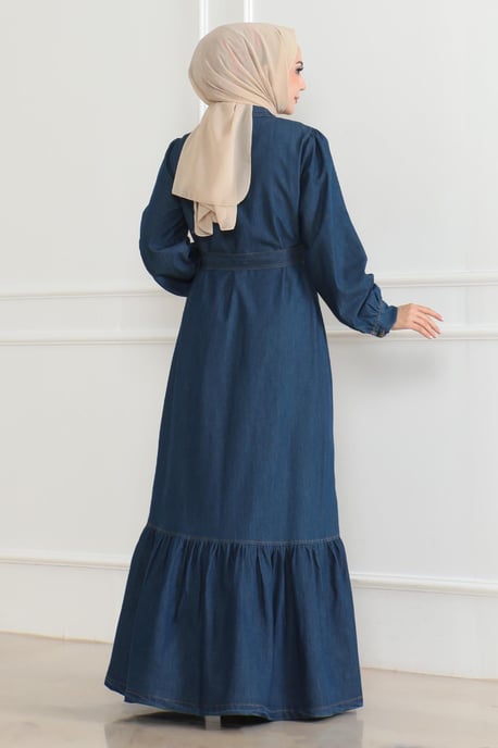 Volang Detailed Denim Klänning Mörkblå - Image 3