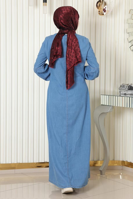 Blixtlås Detailed Denim Klänning Ljusblå - Image 3