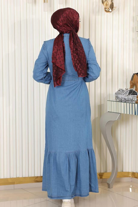 Midjeband Knäppt Denim Klänning Ljusblå - Image 3