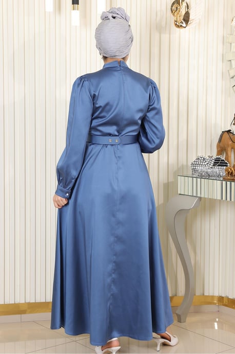 Gedrapeerd Satijn Avondjurk Blauw - Image 3