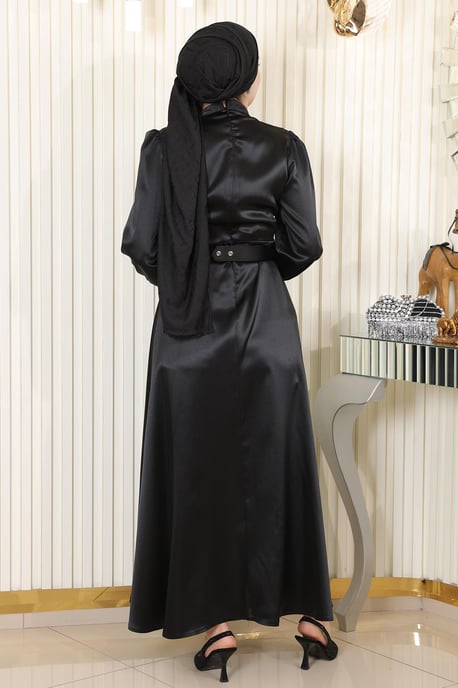 Draperad Satin Aftonklänning Svart - Image 3
