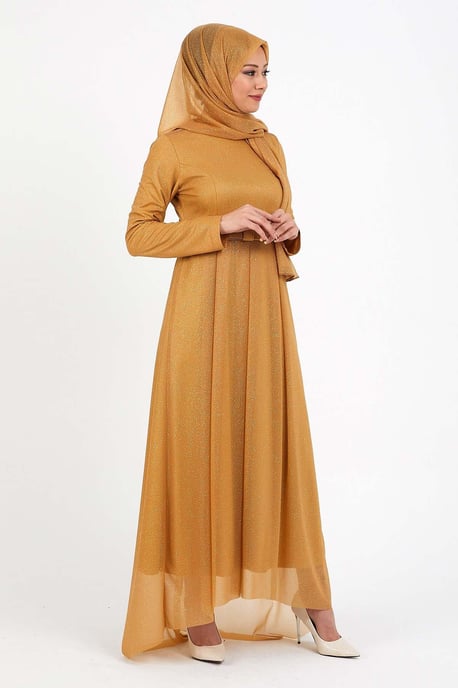 Glittrande Veckad Aftonklänning Brun-beige - Image 3