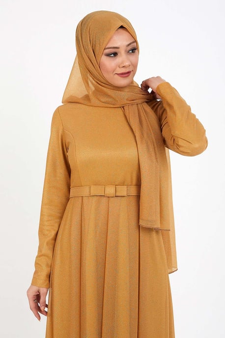 Glittrande Veckad Aftonklänning Brun-beige - Image 4