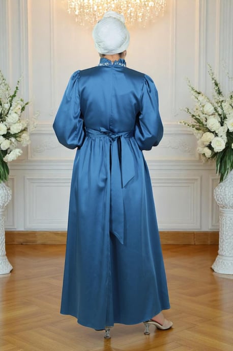 Pärl Satin Aftonklänning Indigo - Image 3