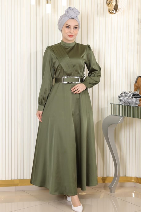 Draperad Satin Aftonklänning Khaki - Image 2