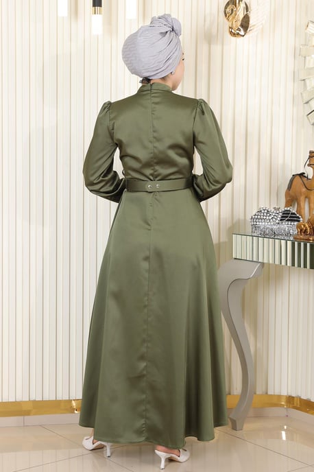 Draperad Satin Aftonklänning Khaki - Image 3