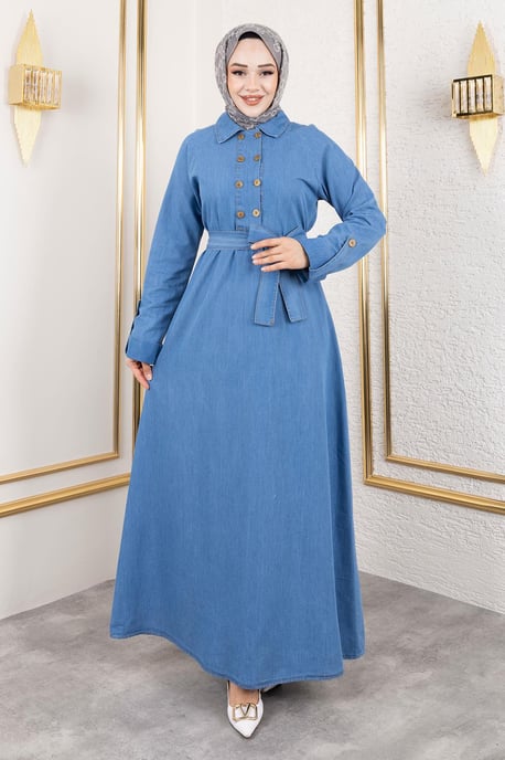 Knapp Detailed Denim Klänning Ljusblå - Image 2