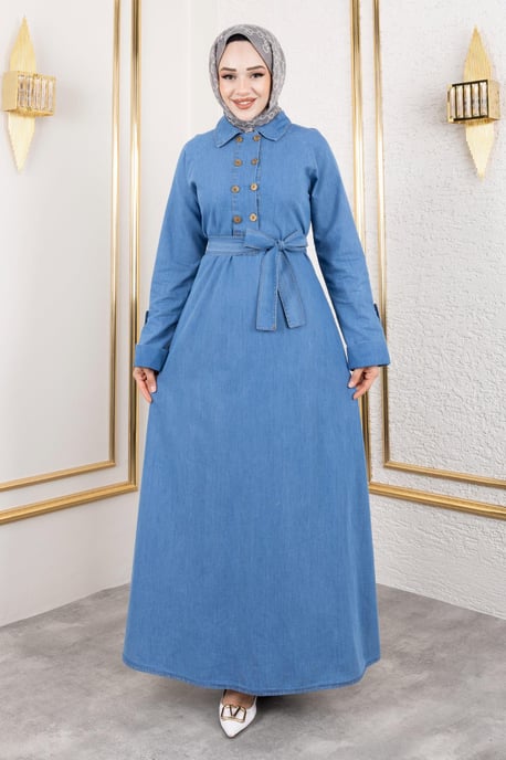 Knapp Detailed Denim Klänning Ljusblå - Image 3