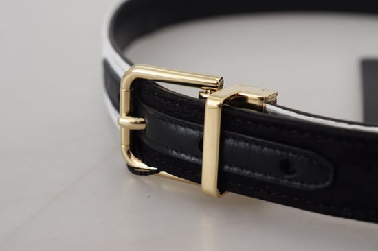 Dolce & Gabbana Witte Zwart Patchwork Gouden Metalen Gesp Ceintuur - Image 4