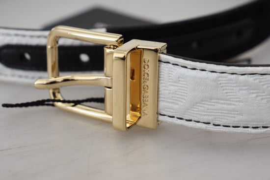 Dolce & Gabbana Witte Zwart Patchwork Gouden Metalen Gesp Ceintuur - Image 6