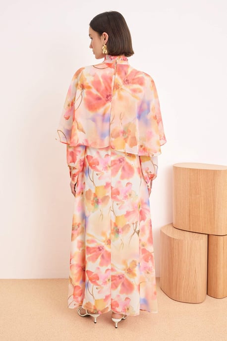Lange maxi-jurk met bloemenprint en A-lijn model voor dames, geschikt voor hijab. - Image 3
