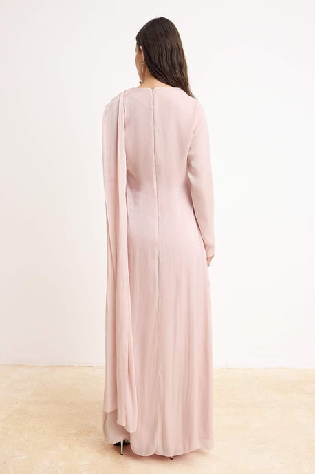Roze platte maxi-jurk voor dames, lange chique/nachtelijke A-lijn bescheiden avondjurk - Image 3