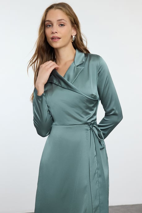 Grön rak LÅNG LÅNG Dag- och nattklänning med hijab-mönster - Image 4