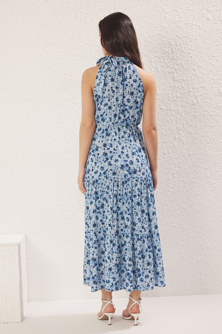 Marineblauwe maxi-jurk met paisleyprint voor dames, zonder mouwen, geschikt voor casual en dagelijks gebruik. - Image 3