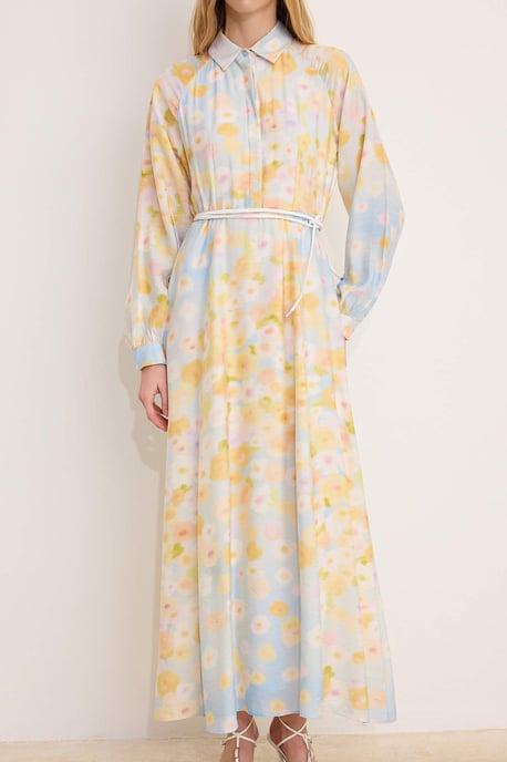 Marineblauwe maxi-jurk met bloemenprint voor dames, lange casual/dagelijkse A-lijn jurk met hijab - Image 2