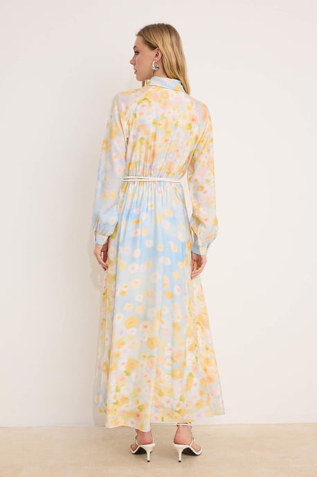 Marineblauwe maxi-jurk met bloemenprint voor dames, lange casual/dagelijkse A-lijn jurk met hijab - Image 3