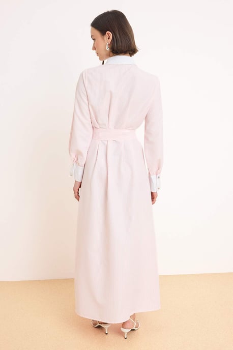Marineblauwe gestreepte maxi-jurk voor dames, casual/dagelijks, skatermodel met hijab - Image 3