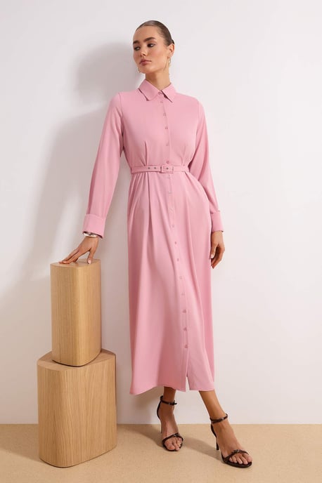 Damklänning i rosa, platt maxiklänning med hijab, A-linjeformad och avslappnad passform, för vardagsbruk - Image 1