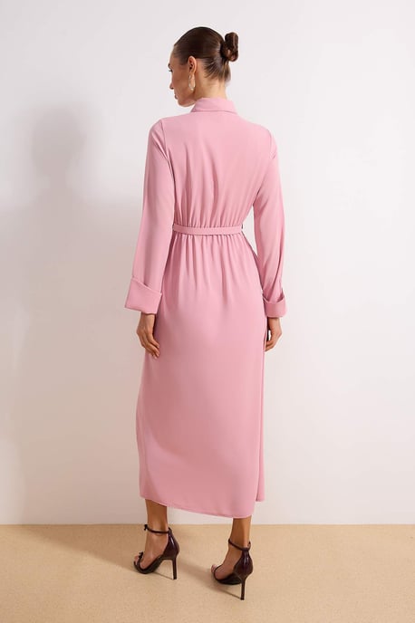 Damklänning i rosa, platt maxiklänning med hijab, A-linjeformad och avslappnad passform, för vardagsbruk - Image 3