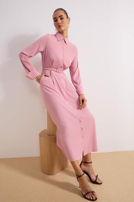 Damklänning i rosa, platt maxiklänning med hijab, A-linjeformad och avslappnad passform, för vardagsbruk - Image 4
