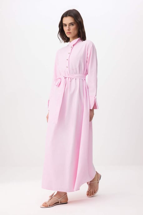 Rosa platt maxiklänning med A-linjeformad hijab för kvinnor - Image 1