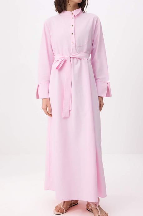 Rosa platt maxiklänning med A-linjeformad hijab för kvinnor - Image 2