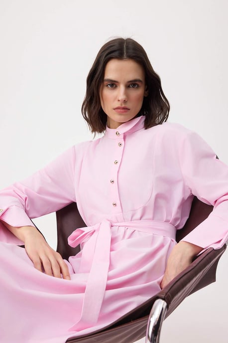 Rosa platt maxiklänning med A-linjeformad hijab för kvinnor - Image 4