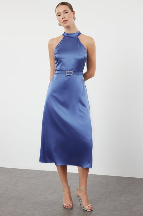 Damesjurken Blau Unifarben Midi Mouwloos Afstudeer-/Galajurken - Image 4
