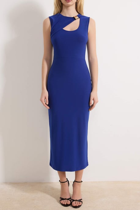 Marinblå platt midi-ärmlös klänning för dag/natt, bodycon - Image 2