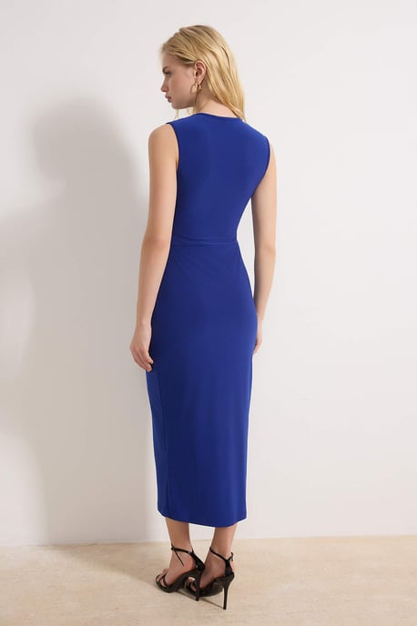 Marinblå platt midi-ärmlös klänning för dag/natt, bodycon - Image 3