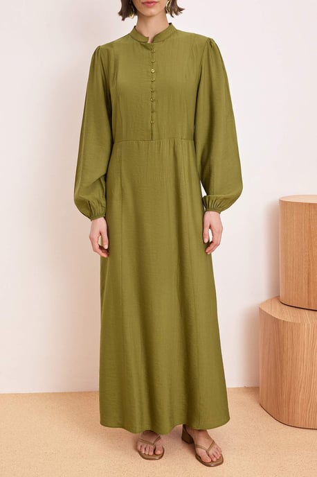 Grön platt maxiklänning med A-linjeformad hijab för kvinnor - Image 2