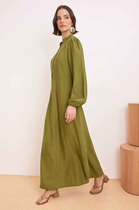Grön platt maxiklänning med A-linjeformad hijab för kvinnor - Image 4