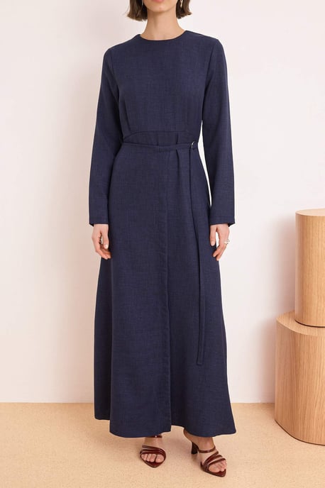 Marinblå platt maxiklänning med hijab-motiv för kvinnor - Image 2