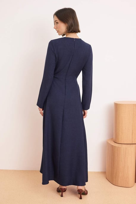 Marinblå platt maxiklänning med hijab-motiv för kvinnor - Image 3